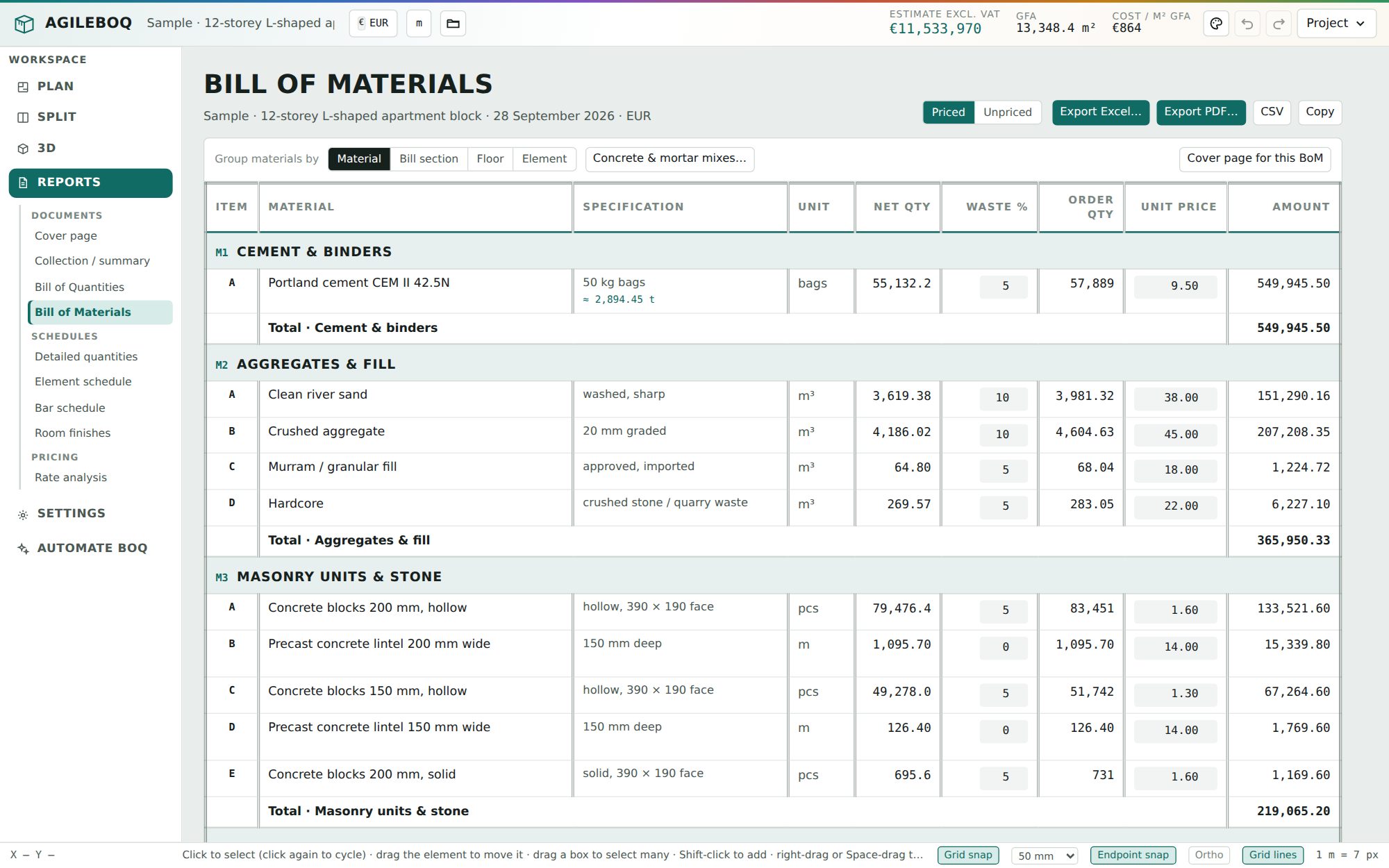 Bill of Materials with waste and order quantities